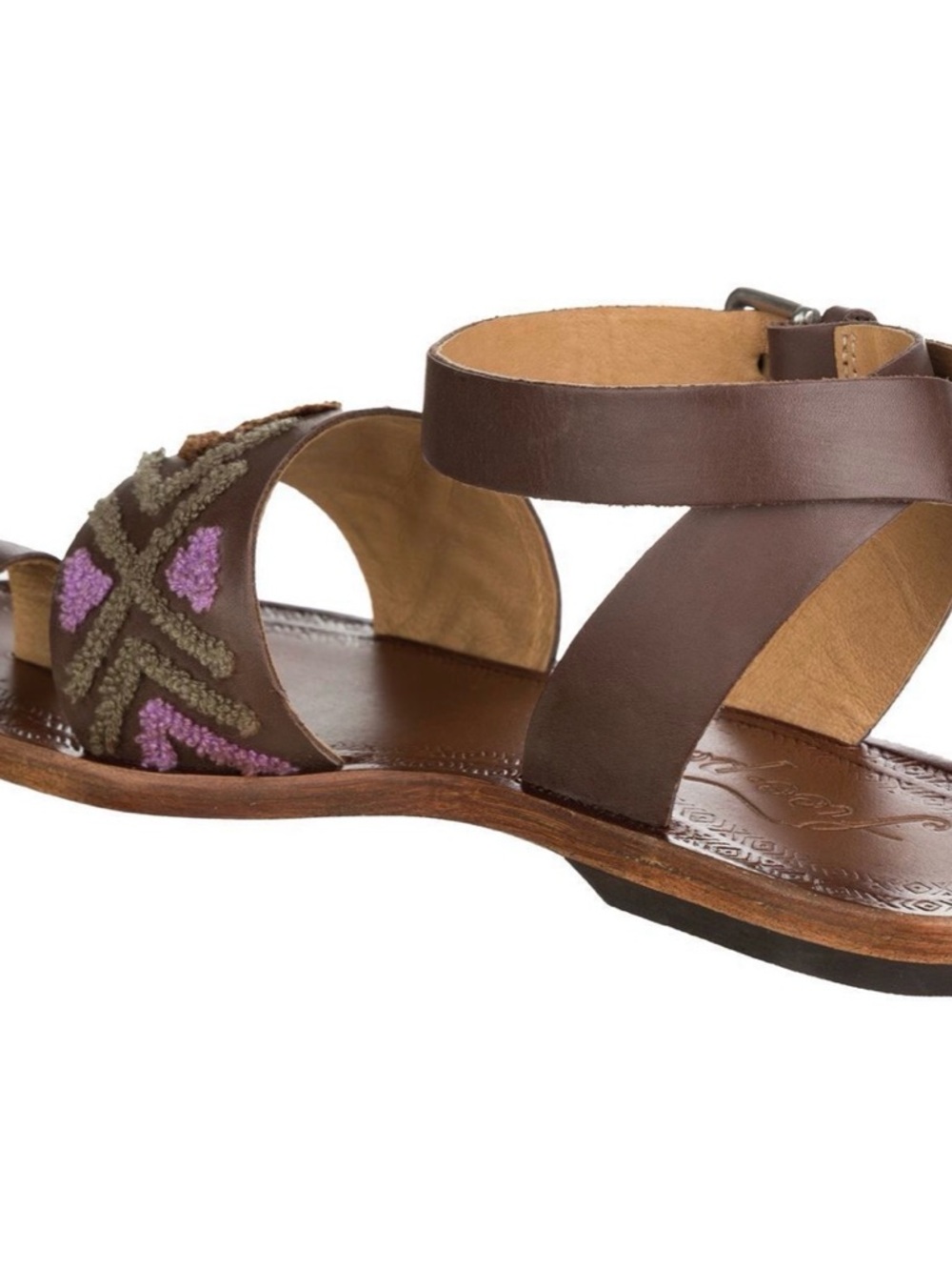 Free People Torrence Flay Sandal with Lavender and Sage embroidered strap. - Picture 3 of 7